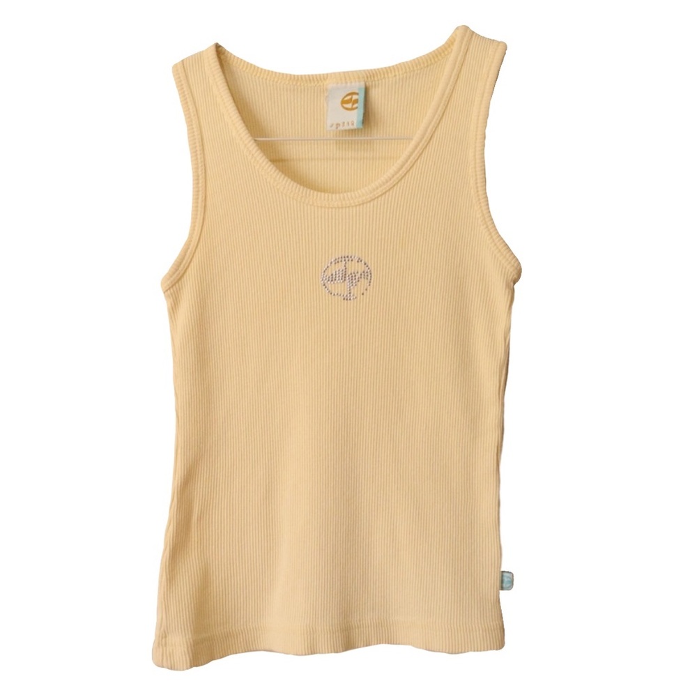 Split Pastel Yellow Ribbed Rhinestone Tank Top